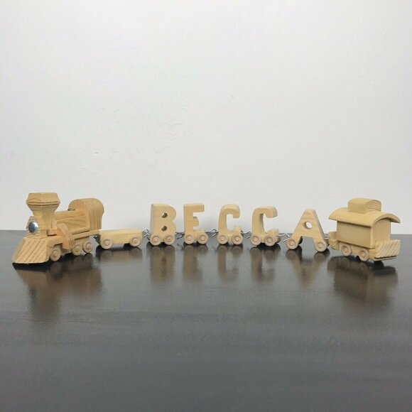 Unbranded Other - Vintage 80s Wooden Train Set Spells BECCA Rebecca 8 Pieces